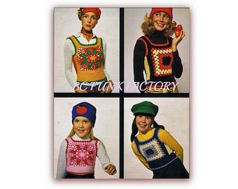 Granny Square Crop Top Tank PDF Pattern Women and Childs Vest Pattern 70's Digital Crochet Pattern Instant Download
