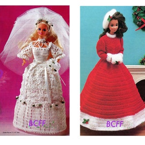 Crochet Pattern Fashion Doll Wedding Dress Bridesmaid Dress Thread Crochet 11 1/2&quot; PDF Crochet Pattern