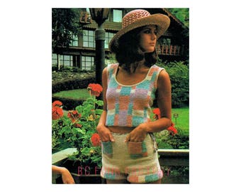 1970's Women's Short Shorts and Crop Tank Top PDF Crochet Pattern Instant Download