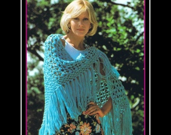 Crochet Pattern Women's Shawl Crochet Pattern Vintage 70's Ladies Wrap Shawl Top Pattern  PDF Crochet Pattern