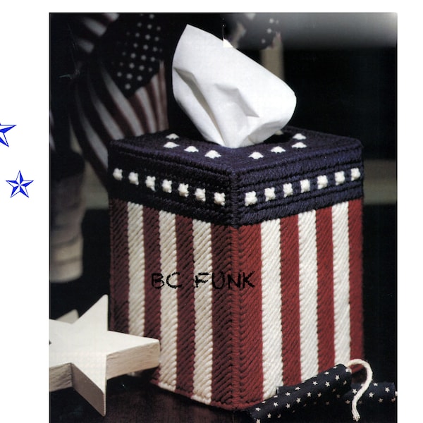 Plastic Canvas PDF Pattern - USA Tissue Box Cover - Plastic Canvas Decor - Printable Download Patterm