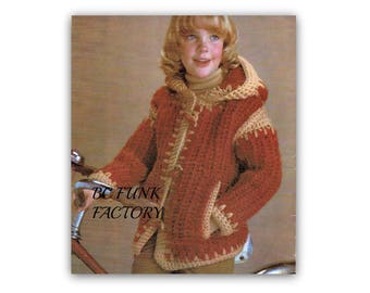Crochet Pattern Girls or Boys Duffel Coat Jumper - Sizes 8 - 10 - 12  Hooded Jacket Sweater PDF Crochet Pattern - DIY Crochet