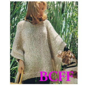 Patrón de tejido para poncho bohemio de mujer de los años 70. Patrón imprimible en inglés.