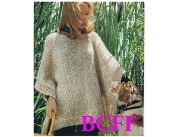 Breipatroon voor een damesponcho in boho-stijl uit de jaren 70 (printbaar Engelstalig patroon)