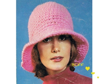 Modello per cappello all'uncinetto - Cappello a tesa larga - Cappello anni '70 - Cappello invernale da donna - Modello all'uncinetto in PDF scaricabile all'istante