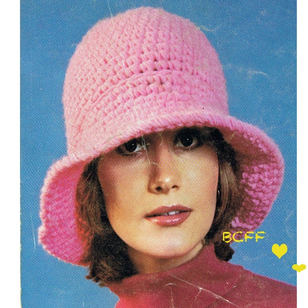 Crochet Hat Pattern - Floppy Brim hat - 70s Hat - Women's Winter Hat - PDF Crochet Pattern Instant Download