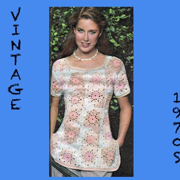Vintage Crochet Pattern Womens Retro Motif Summer Top - PDF Crochet Pattern 1970's Crochet