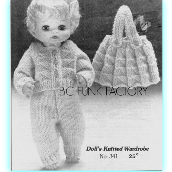 Vintage Doll Clothes Knitted Wardrobe Pattern For 13" - 15" and 17" Dolls PDF Knitting Pattern Instant Download