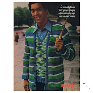 Men&#39;s Sweater Set Crochet Pattern Vest and Cardigan 1970&#39;s Vintage PDF Crochet Pattern Instant Download