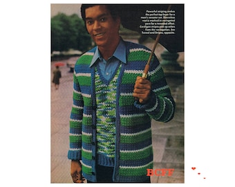 Men's Sweater Set Crochet Pattern Vest and Cardigan 1970's Vintage PDF Crochet Pattern Instant Download