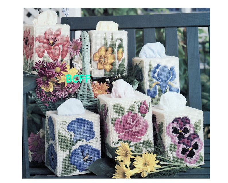 Plastic Canvas Flower Tissue Box Covers Vintage Flower Etsy