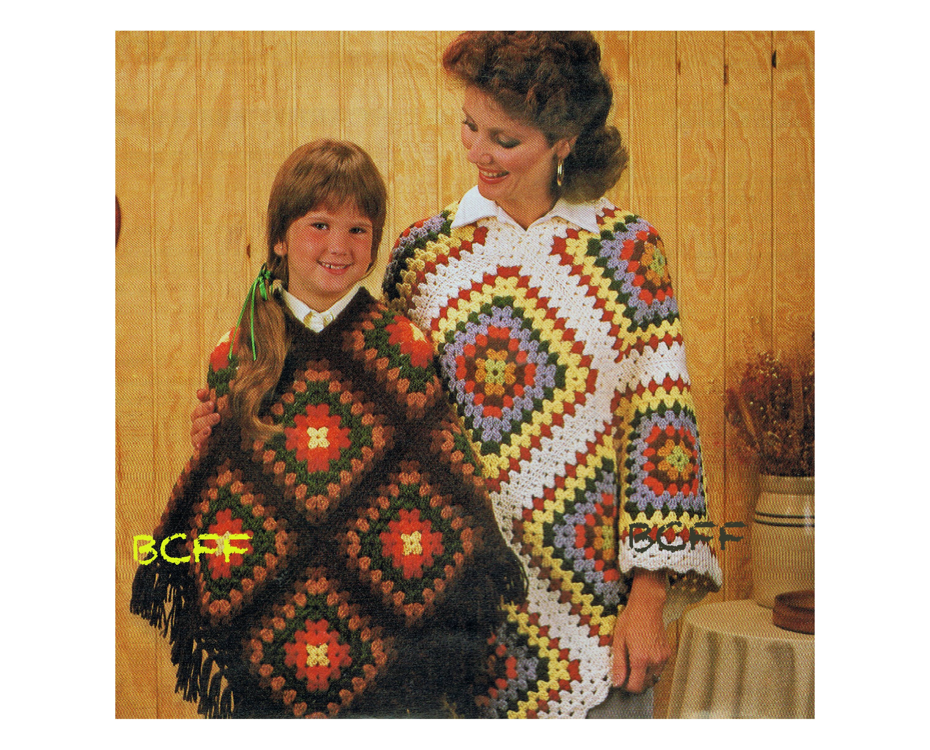 Granny Square Poncho Crochet Pattern - Women Girls Vintage