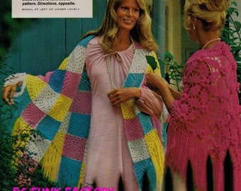 Shawl Crochet Patterns Womens Boho Shawl - Wrap Vintage 70's PDF Crochet Pattern Instant Download