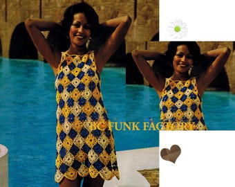 Crochet Pattern Dress Womens Summer Shift Beach Cover up Vintage Crochet Pattern PDF