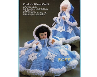 Vintage Crochet Pattern Pillow Doll Bed Doll Winter Dress Outfit For 10 1/2" Pillow Doll   or 13" Standing Dolls PDF Crochet pattern