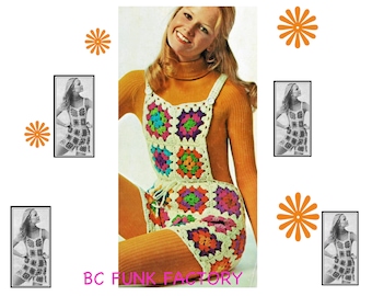 Granny Square Pattern Womens Shortalls - Crochet Pattern Hot Pants -  1970's Retro Boho Overall Shorts - PDF Crochet Pattern