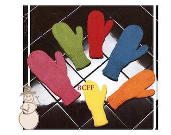 Knitting Pattern Mittens Adults & Children Vintage 60's Original 2 Needle Knitting Pattern PDF Winter Mittens Boys  Girls Men Women