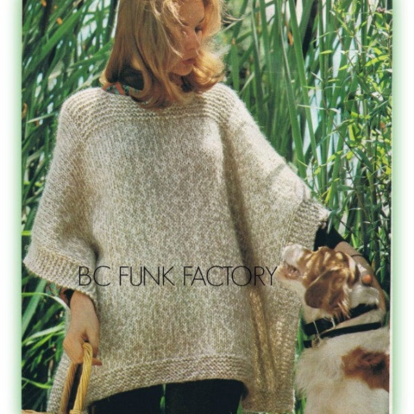 Women's Poncho Knitting Pattern Vintage 1970's BOHO Poncho  PDF Knitting Pattern Digital Knitting Pattern