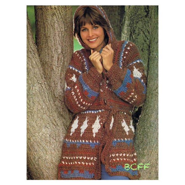 Crochet Sweater Pattern - Wrap Coat Crochet Pattern Vintage 70s Womens Hooded Wrap Sweater Coat Jumper PDF Crochet Pattern