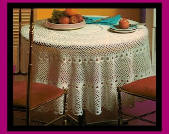 Round Table Cloth Crochet Pattern 62 inch diameter - Thread Crochet Tablecloth PDF Crochet Pattern Instant Download