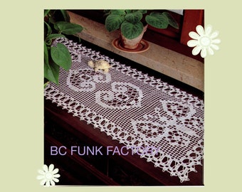 Crochet Pattern Doily Runner Butterfly & Hearts Table Runner Thread Crochet Pattern PDF