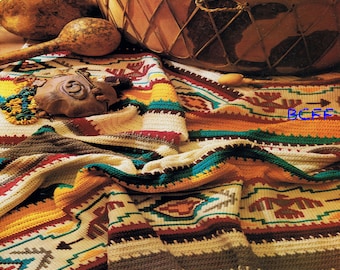 Afghaans haakpatroon, Indiaas dekenpatroon, deken met Zuidwest-Amerikaanse design, sprei, Engelstalig PDF-patroon