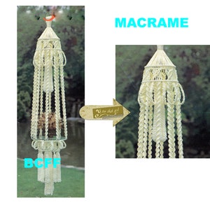 May include: A white macrame plant hanger with a glass plate and a small plant inside. The hanger is made with a knotting technique and has a decorative top. The text "You did it!" is visible in the image.