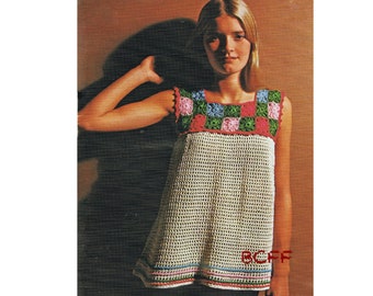 Crochet Top Pattern - Womens Summer Smock Top Vintage 70's PDF Digital Crochet Pattern