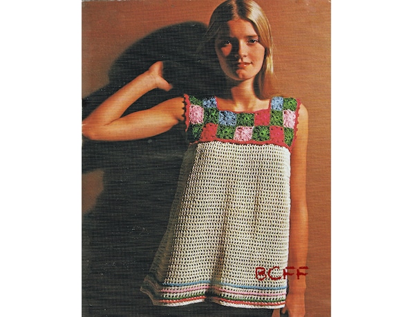 Crochet Top Pattern - Womens Summer Smock Top Vintage 70's PDF Digital Crochet Pattern