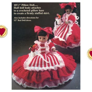 Crochet Pattern Doll Clothes  10 1/2" Pillow Doll Pattern - Vintage Bed Doll Crochet Pattern PDF