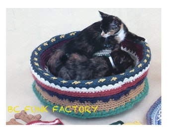 Crochet Cat Bed Pattern - Animal Bed - Vintage Crochet Kitty Basket Bed - PDF Crochet Pattern