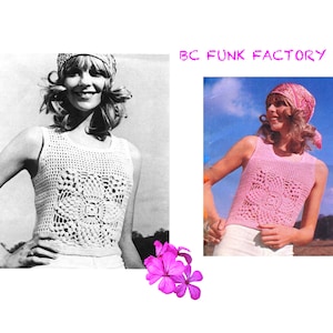 Crochet Patterns Top Summer Womens Tank Top Vintage 70&#39;s UK Terms DK Yarn  Crochet Pattern PDF