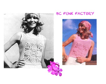 Crochet Patterns Top Summer Womens Tank Top Vintage 70's UK Terms DK Yarn  English Printable PDF
