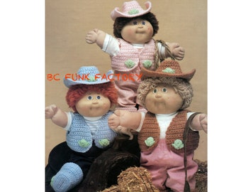 PDF Doll Clothes Crochet Pattern - Cabbage Patch Cowboy Vest - Hat - Boots Crochet Pattern Printable Download