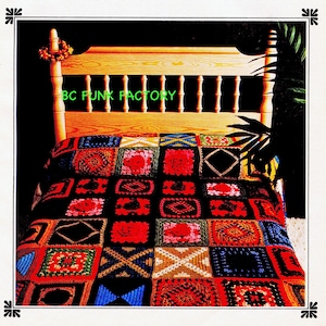 Crochet Pattern Afghan Bedspread Vintage Blanket Crochet - Granny Squares Throw Crochet Pattern PDF