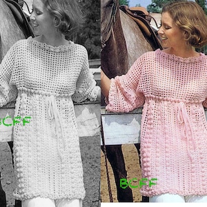 Womens Crochet Top Pattern - 70's Ladies Tunic Top Crochet Pattern - PDF Crochet Pattern Instant Download