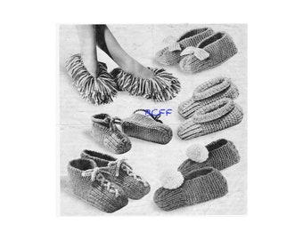 Slipper Knitting Pattern - Vintage 1970's Speedy Slippers - PDF Knitting Pattern Instant Dwnload