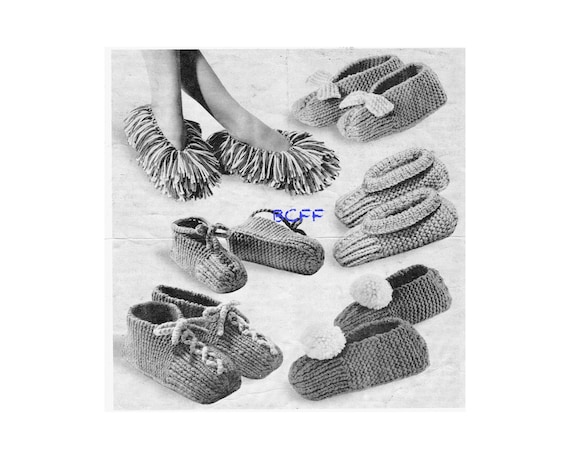 Slipper Knitting Pattern - Vintage 1970's Speedy Slippers - PDF Knitting Pattern Instant Dwnload