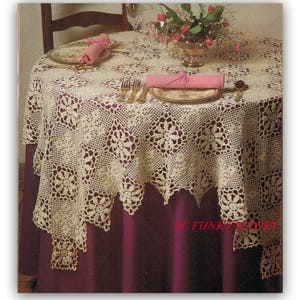 Nappe au crochet, fil de dentelle, nappe au crochet, décoration d'intérieur shabby chic, PDF, motif au crochet