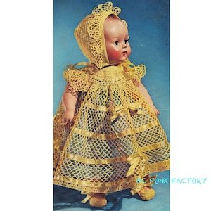 Crochet Doll Clothes Pattern Christening Party Dress Pattern For 15&quot; Doll - Dress - Bonnet & Slippers PDF Crochet Pattern Vintage 1950&#39;s