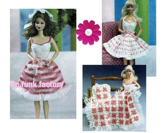 Crochet Pattern Fashion doll Dresses & Afghan Vintage Teen Doll English PDF Crochet Pattern