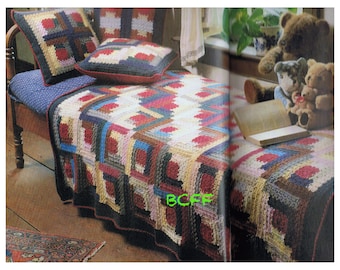 Afghan Crochet Pattern - Log Cabin Blanket Throw - Patchwork Afghan Blanket Pattern - Bedspread - PDF Crochet Pattern