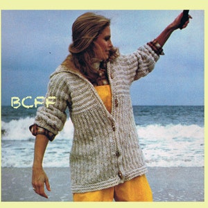 Crochet Sweater Pattern - Womens Hooded Cardigan - Vintage 70's Sweater - Ladies Jacket PDF Crochet Pattern