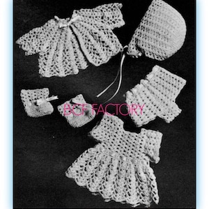 Doll Clothes Crochet Pattern Dress - Bonnet - Booties Fits 14&quot; Doll Digital PDF Crochet Pattern Instant Download
