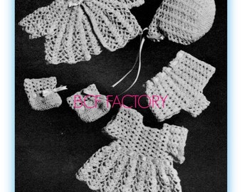 Doll Clothes Crochet Pattern Dress - Bonnet - Booties Fits 14" Doll  PDF Printable English Crochet Pattern