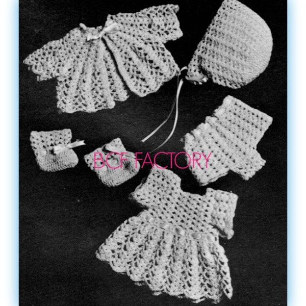 Doll Clothes Crochet Pattern Dress - Bonnet - Booties Fits 14" Doll Digital PDF Crochet Pattern Instant Download