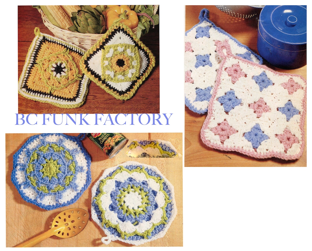 Crochet Pattern Pot Holders Granny Square Pot Holders Vintage Crochet