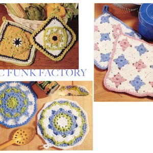Padrão de crochê para pegadores de panela estilo "vovó", modelo quadrado, vintage, em PDF.