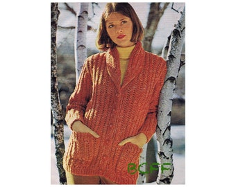 Crochet Sweater Pattern Vintage 70s Shawl Collared Jacket Pattern Womens PDF Crochet Pattern  Instant Download