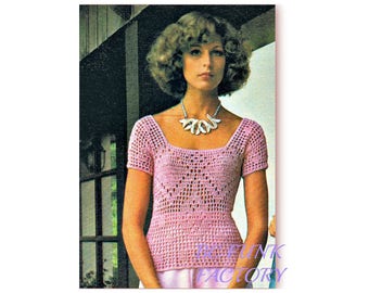 Top de crochê feminino para o verão - Crochê com renda - Modelo vintage dos anos 70 em PDF - Faça você mesmo